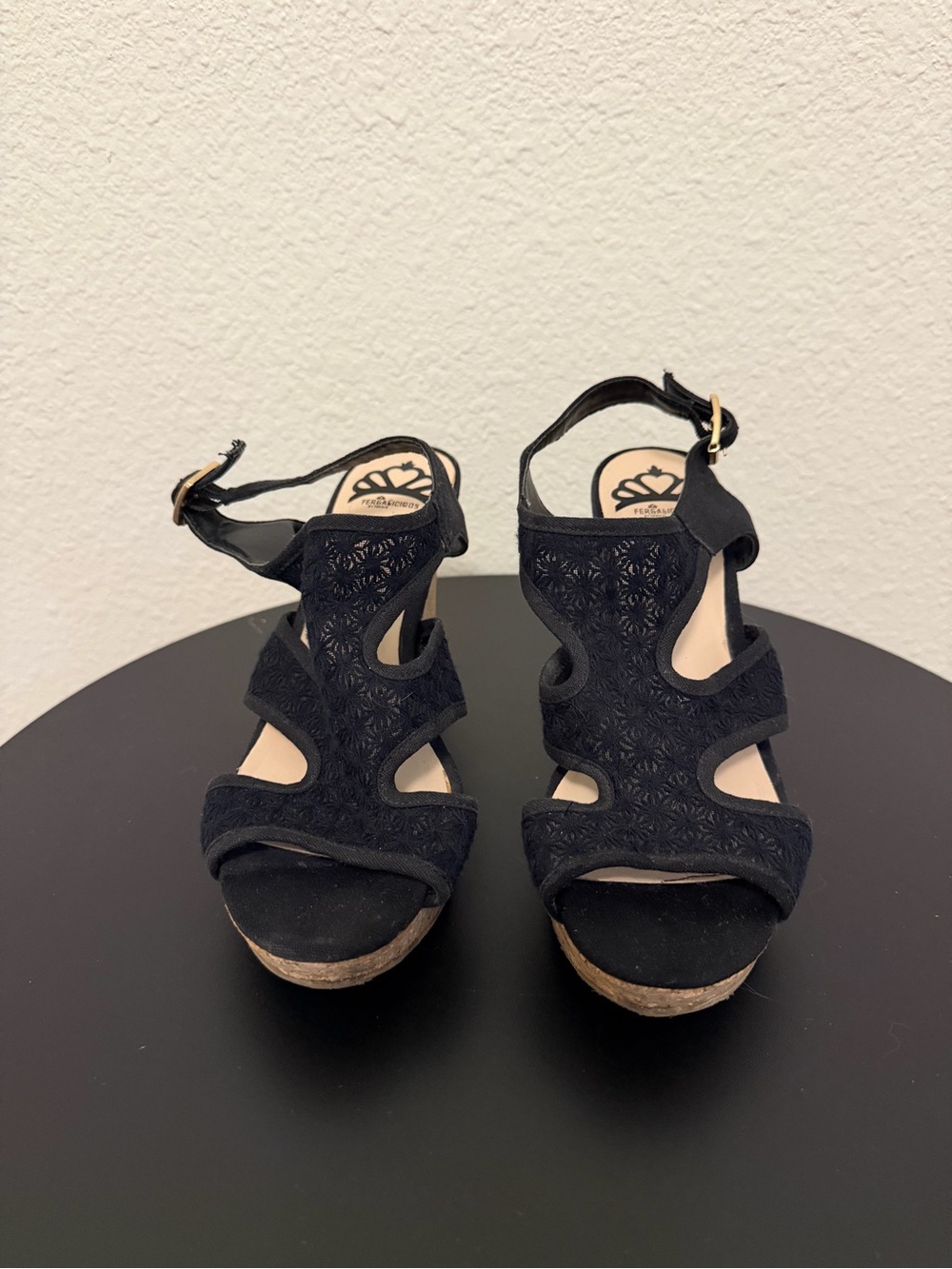 Fergalicious Black Cork Wedge Sandals with Cutout Upper - Picture 3 of 5